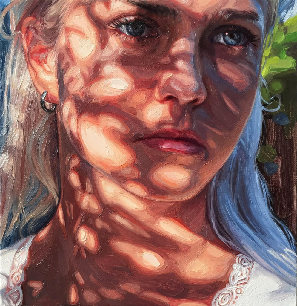 Laura Sanders, The Grotesque, July Evening Light, 2021, Oil on canvas, 8.25 x 8 in.