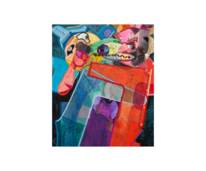 Nikos Fyodor Rutkowski Comments Section 2020, Acrylic with collaged clothing patterns on panel, 49 1/2 x 41 1/4 inches
