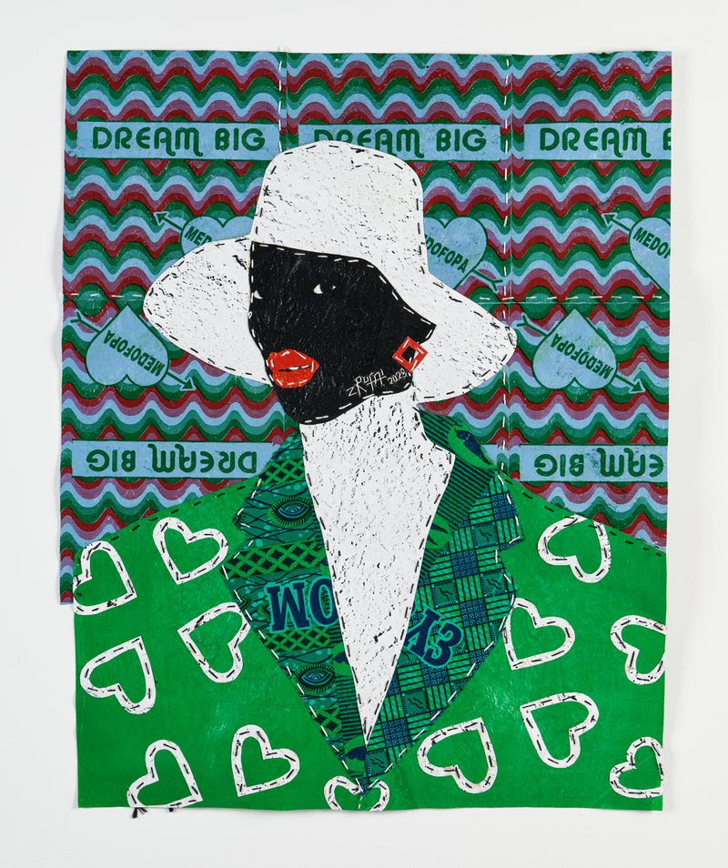 Rufai Zakari, (Dream Big), 2023, Recycled plastics with hand stitching, 32¾ x 26¼ in.