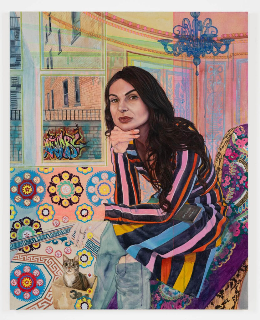 Kira Nam Greene, Room of Her Own (Martyna), 2022, Oil, gouache, watercolor, colored pencil, and acrylic on canvas, 50 x 40 in.