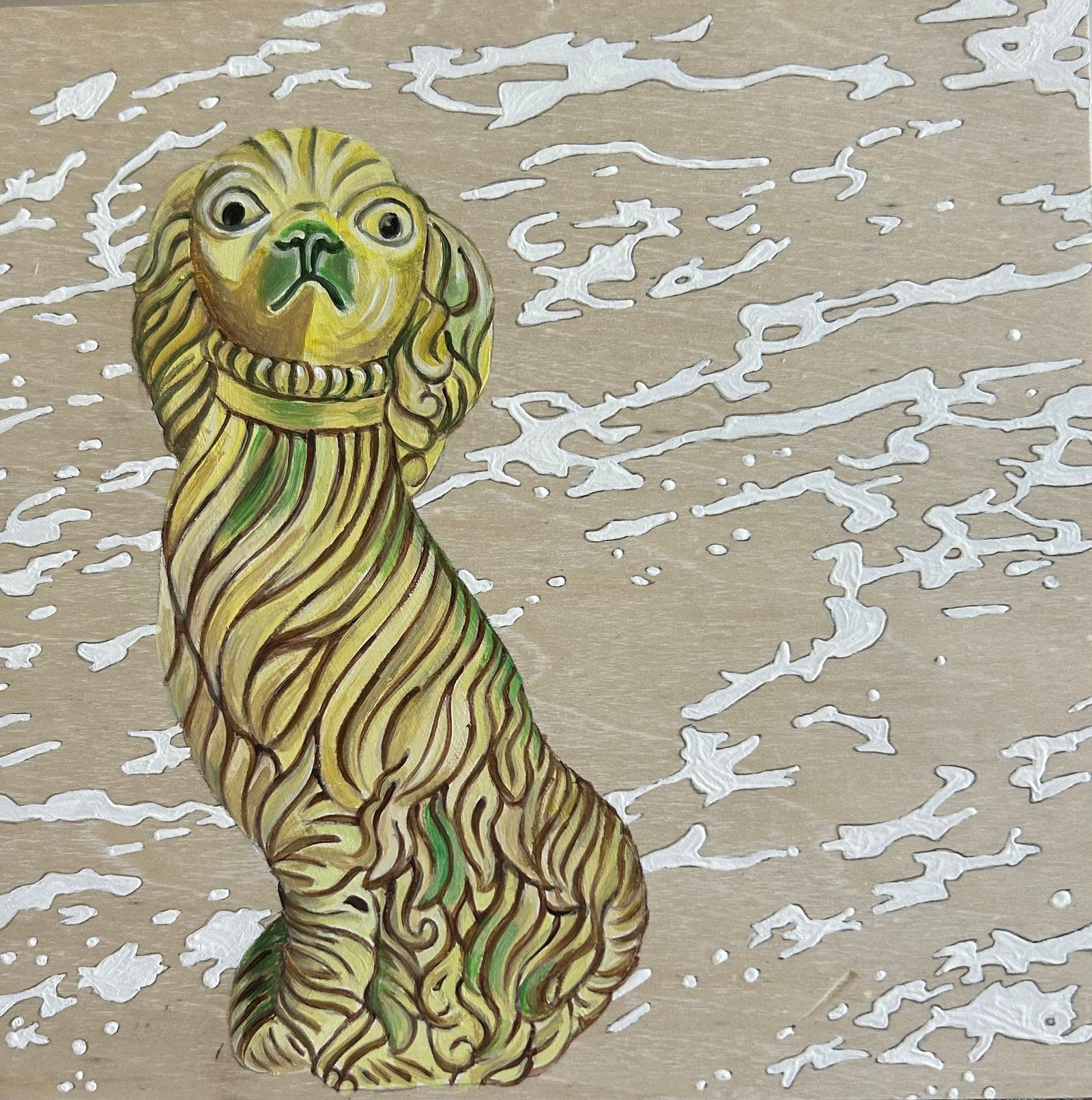 Linda Gall, Mostly Flotsam and Some Jetsam Animal Series: King Charles Spaniel, 2013, Acrylic on panel, 8 x 8 in.