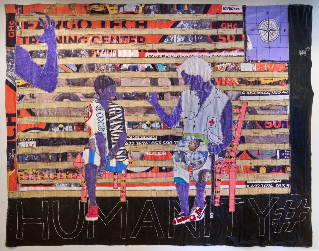 Solomon Adu, Humanity, 2024, Paper, pen on vinyl banner with stitch, 86⅜ x 111⅝ in. Solomon Adu, Humanity, 2024, Paper, pen on vinyl banner with stitch, 86⅜ x 111⅝ in.