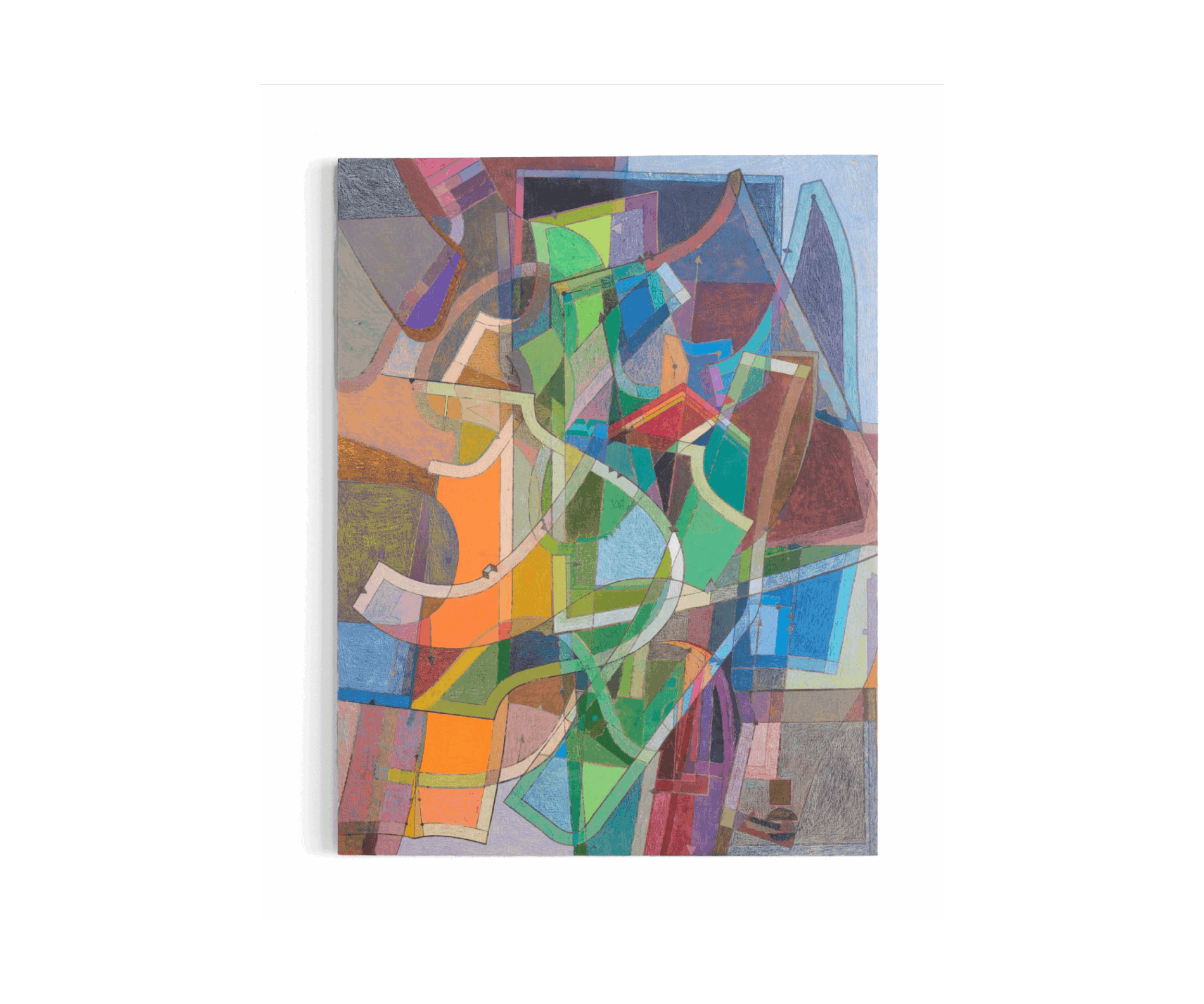 Nikos Rutkowski, <em>BASILISK #1</em>, 2025, Colored pencil, acrylic, and sewing pattern collage on panel, 33 x 26 in. Nikos Rutkowski, BASILISK #1, 2025, Colored pencil, acrylic, and sewing pattern collage on panel, 33 x 26 in.