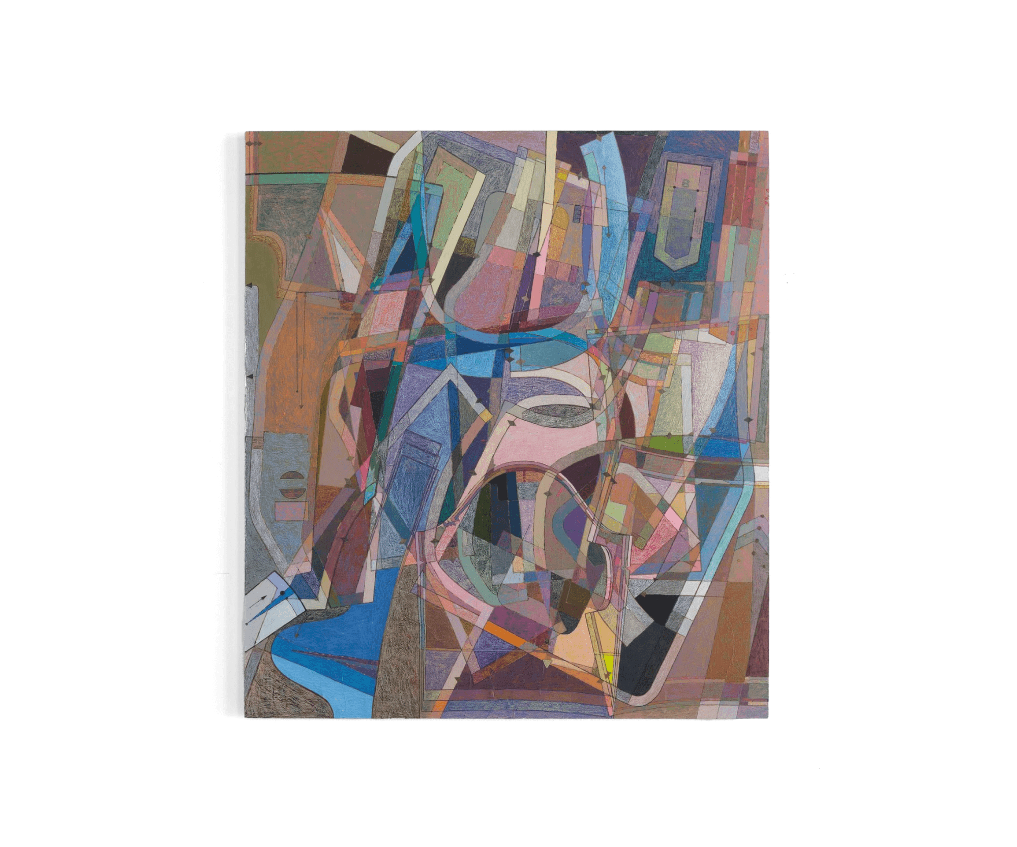 Nikos Rutkowski, <em>BASILISK #3</em>, 2025, Colored pencil, acrylic, and sewing pattern collage on panel, 34½ x 30½ in. Nikos Rutkowski, BASILISK #3, 2025, Colored pencil, acrylic, and sewing pattern collage on panel, 34½ x 30½ in.