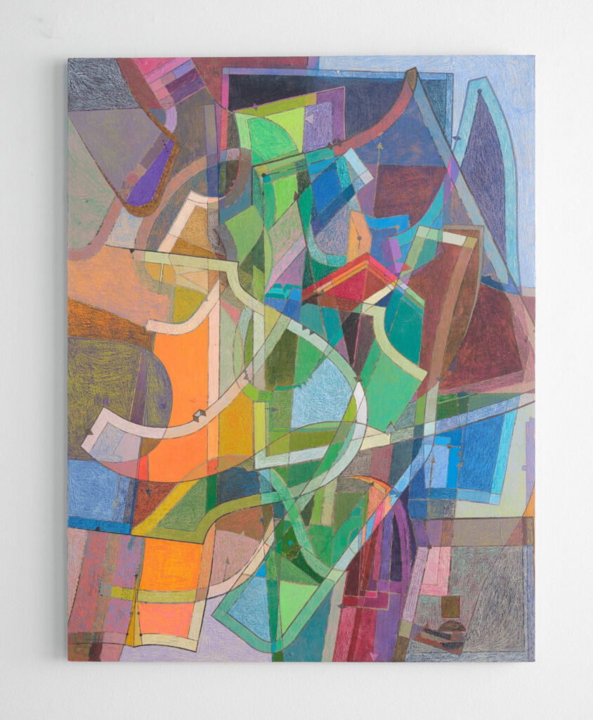 Nikos Rutkowski, BASILISK #1, 2025, Colored pencil, acrylic, and sewing pattern collage on panel, 33 x 26 in. Nikos Rutkowski, BASILISK #1, 2025, Colored pencil, acrylic, and sewing pattern collage on panel, 33 x 26 in.