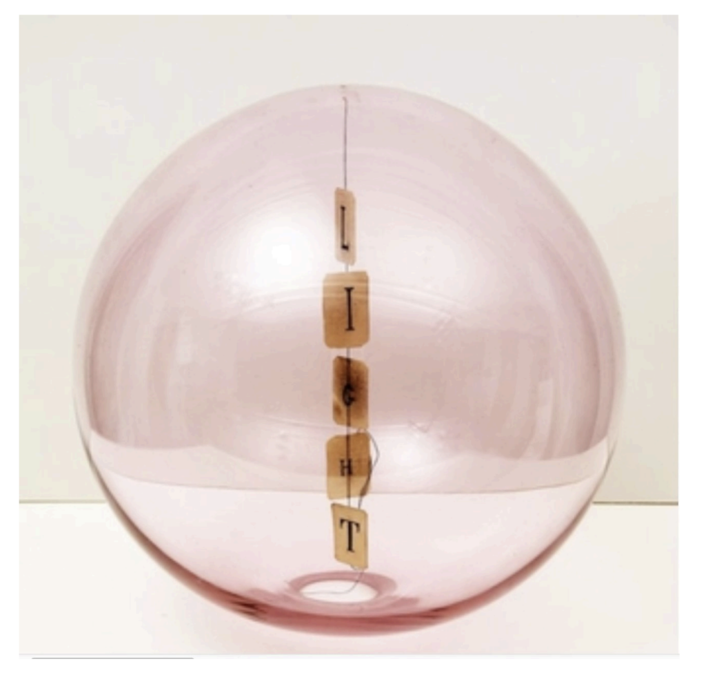 Rob Wynne, LIGHT, 2009, Blown pink glass/paper/imk, 3½ x 3½ in.