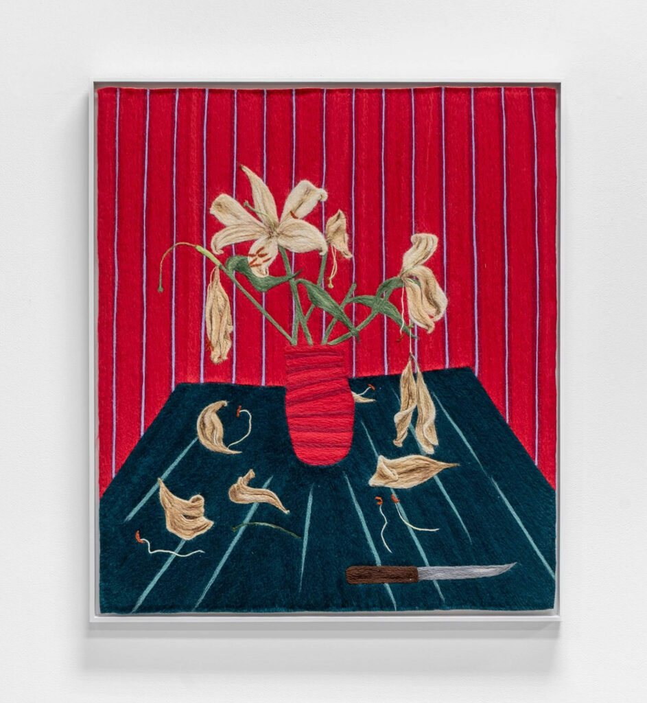 Cheryl Pope, Room with a Knife, 2024, Needle-punched wool roving on cashmere, 12¾ x 11¼ in.