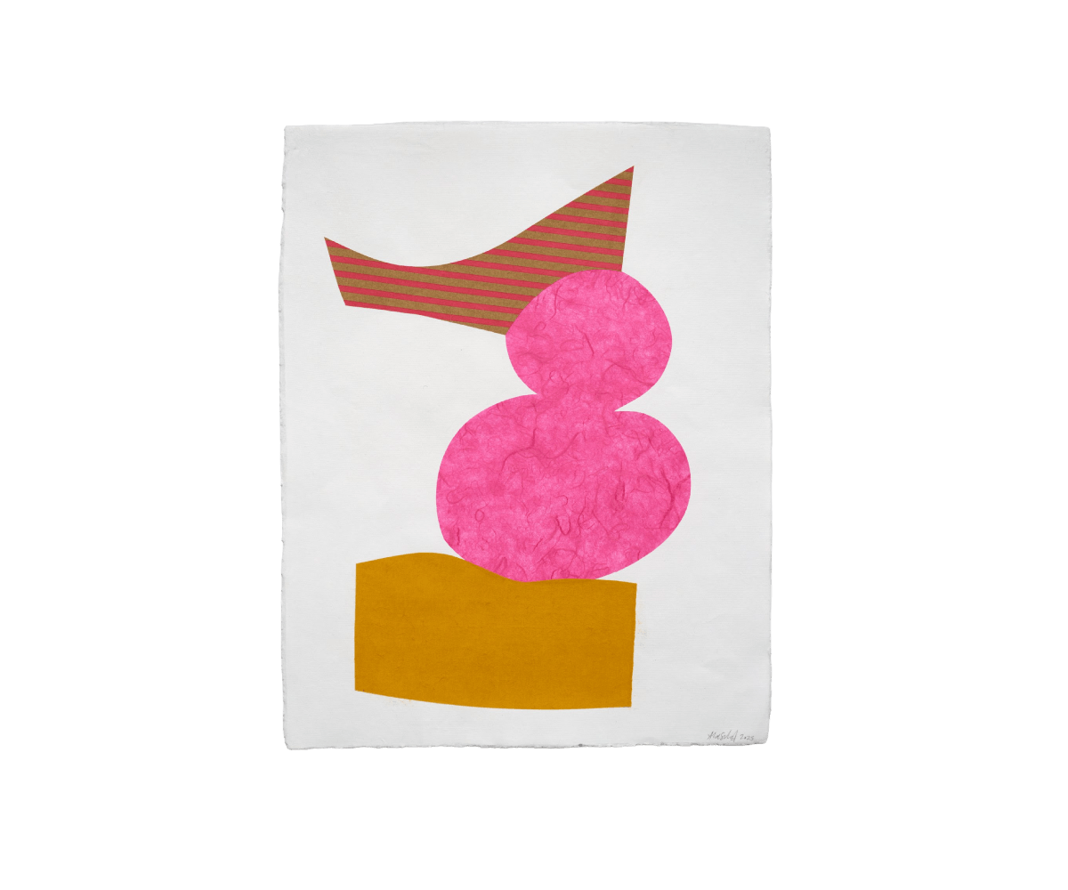 Almond Zigmund, <em>Untitled (Blown away)</em>, 2025, Mulberry collage paper on hand made cotton paper, 16½ x 12½ in. Almond Zigmund, Untitled (Blown away), 2025, Mulberry collage paper on hand made cotton paper, 16½ x 12½ in.