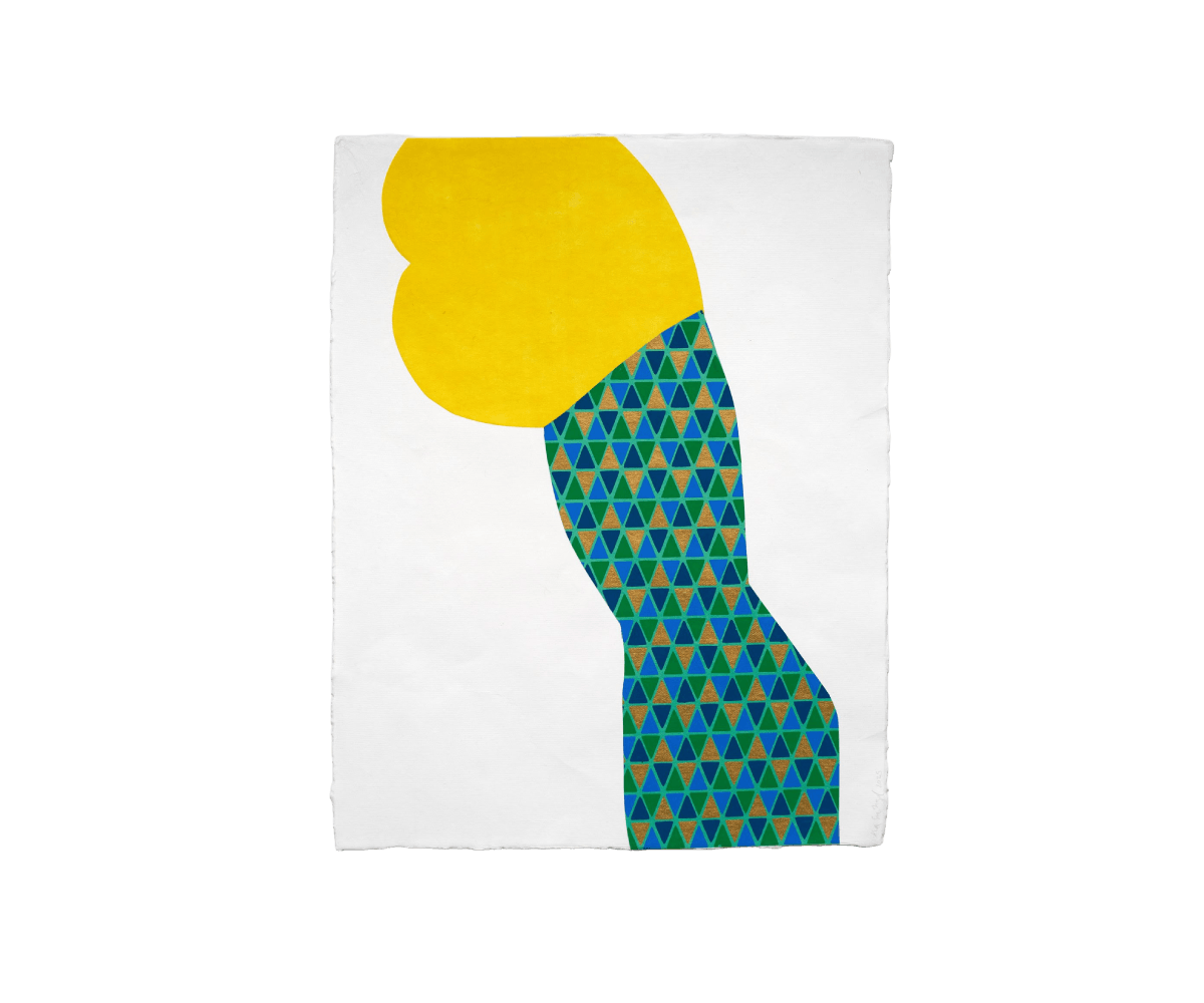 Almond Zigmund, <em>Untitled (Yellow headed)</em>, 2025, Mulberry collage paper on hand made cotton paper, 16½ x 12½ in. Almond Zigmund, Untitled (Yellow headed), 2025, Mulberry collage paper on hand made cotton paper, 16½ x 12½ in.